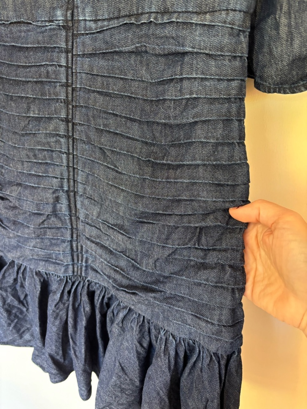Tanya Taylor Pansy Mini Dress Size 2 Ruched Denim Americana Ruffle Tier Flounce - Picture 6 of 15